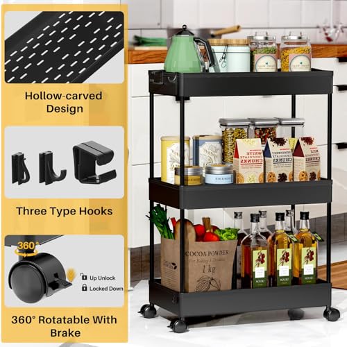 Eco-Friendly SPACELEAD 3 Tier Rolling Cart with Wheels, Storage for Daily Use